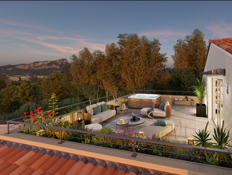 Appartement neuf résidence Eden du cap : Duplex 4 pièces de 148m² avec terrasse et parking privatif, en programme neuf à Toulon secteur Cap Brun 