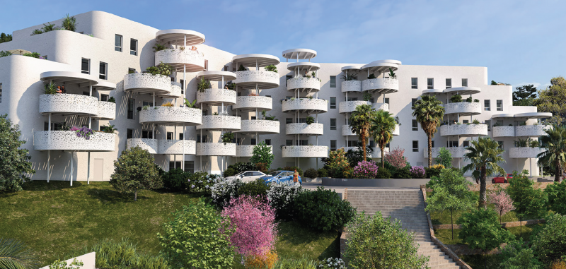 Appartement neuf La Presqu'île : T2 de 38m² dans résidence de standing avec terrasse et parking. Programme neuf à la Seyne sur Mer, sur la Corniche, proche de Porte Marine  